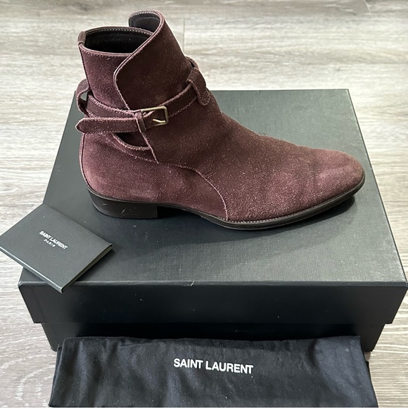 SAINT LAURENT WYATT JODHPUR DEEP BLOOD SUEDE BOOTS - Picture 5 of 12
